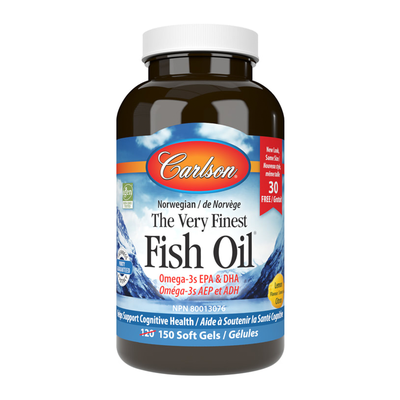Carlson The Very Finest Fish Oil Lemon 150 Softgels label