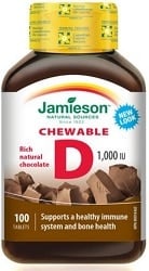 Jamieson Chewable Vitamin D 1,000 IU - Natural Chocolate Flavour (100 Tablets)