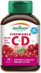 Jamieson Vitamin C Chewable 500mg + D 500 IU - Morello Cherry (75 Tablets)