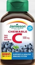 Jamieson Vitamin Chewable C 500mg - Wild Blueberry (100+20 Tablets)