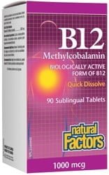 Natural Factors B12 Methylcobalamin 1000mcg (90 Sublingual Tablets)
