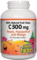 Natural Factors C 500mg - Peach, Passionfruit and Mango (90 Chewable Wafers)