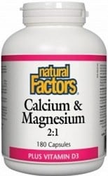 Natural Factors Calcium & Magnesium 2:1 Plus Vitamin D3 (180 Capsules)