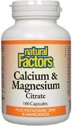 Natural Factors Calcium & Magnesium Citrate Plus Potassium, Zinc & Manganese (180 Capsules)
