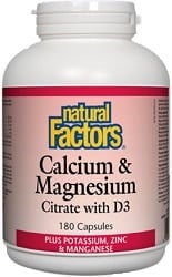 Natural Factors Calcium & Magnesium Citrate with D3 Plus Potassium, Zinc & Manganese (180 Capsules)