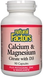 Natural Factors Calcium & Magnesium Citrate with D3 Plus Potassium, Zinc & Manganese (90 Capsules)