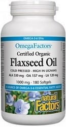 Natural Factors OmegaFactors Certified Organic Flaxseed Oil 1000mg (180 Softgels)