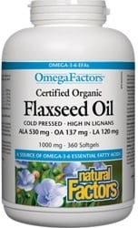 Natural Factors OmegaFactors Certified Organic Flaxseed Oil 1000mg (360 Softgels)