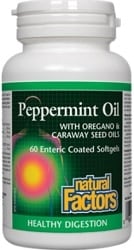 Natural Factors Peppermint Oil with Oregano & Caraway Seed Oils (60 Enteric Coated Softgels)
