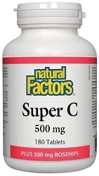 Natural Factors Super C 500mg Plus Rosehips & Bioflavonoids (180 Tablets)