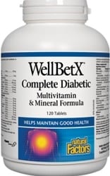 Natural Factors WellBetX Complete Diabetic Multivitamin & Mineral Formula (120 Tablets)
