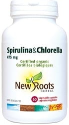 New Roots Herbal Spirulina & Chlorella 475mg (60 Vegetable Capsules)