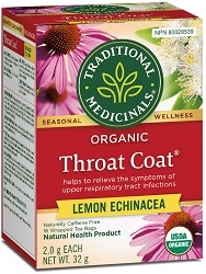 Organic Throat Coat Lemon Echinacea Tea (16 bags) - Traditional Medicinals