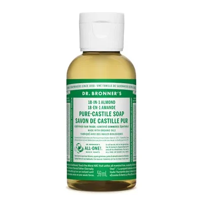 Dr. Bronner's 18-In-1 Pure-Castile Soap Almond 59mL label
