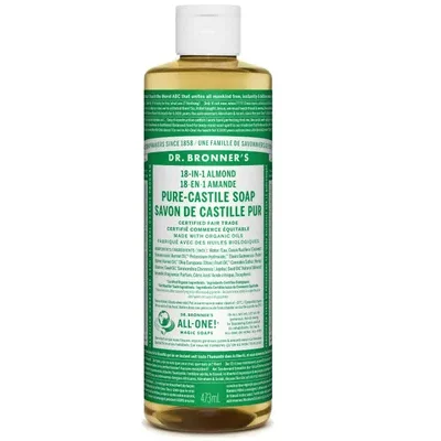 Dr. Bronner's 18-In-1 Pure-Castile Soap Almond 473mL label