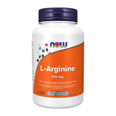 Now L-Arginine 500 mg 100 Veggie Caps label