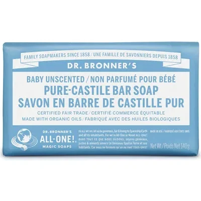 Dr. Bronner's Pure-Castile Bar Soap Baby Unscented 140g label