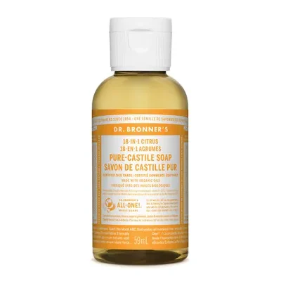 Dr. Bronner's 18-In-1 Pure-Castile Soap Citrus 59mL label