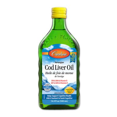 Carlson Norwegian Cod Liver Oil Lemon 500 ml label