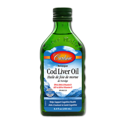 Carlson Norwegian Cod Liver Oil Natural 250 ml label