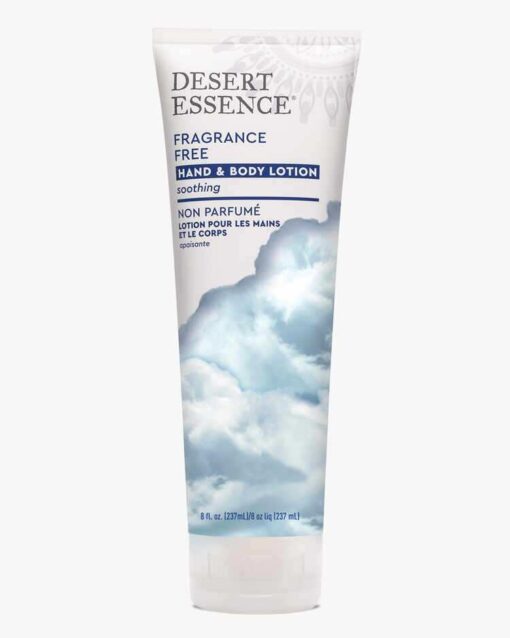Desert Essence Hand & Body Lotion Fragrance Free 237mL label