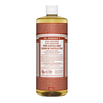 Dr. Bronner's 18-In-1 Pure-Castile Liquid Soap Eucalyptus 946mL label