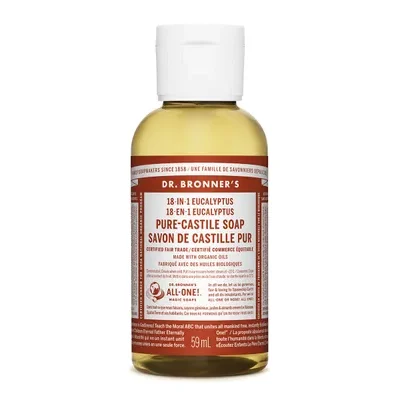 Dr. Bronner's 18-In-1 Pure-Castile Soap Eucalyptus 59mL label