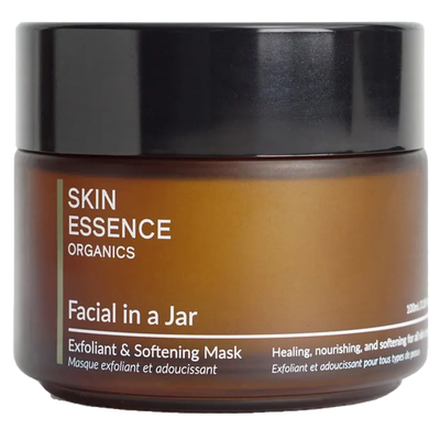 Skin Essence Organics Exfoliant & Softening Mask Facial in a Jar 100mL label