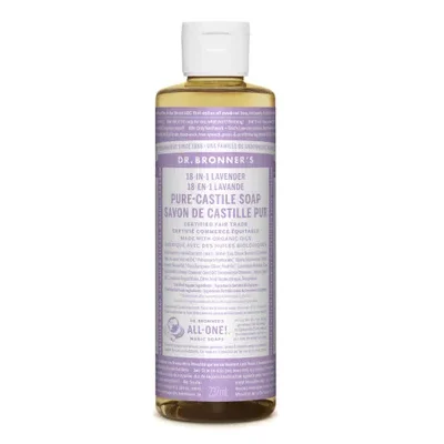 Dr. Bronner's 18-In-1 Pure Castile Liquid Soap Lavender 237mL label