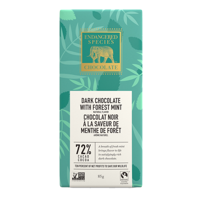 Endangered Species Dark Chocolate With Forest Mint 85g label