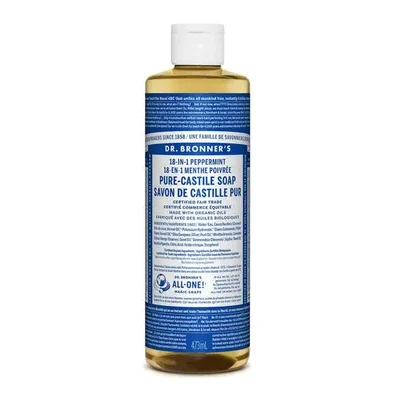 Dr. Bronner's 18-In-1 Pure-Castile Liquid Soap Peppermint 473mL label