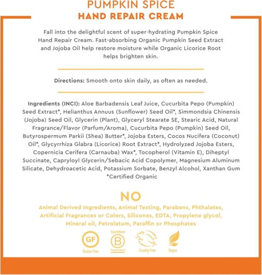 Desert Essence Pumpkin spice hand cream ingredients