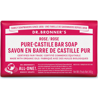 Dr. Bronner's Pure-Castile Bar Soap Rose 140g label