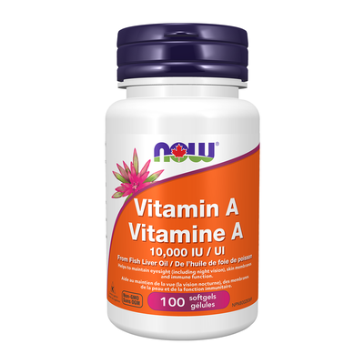 Now Vitamin A 10,000 IU 100 Softgels label