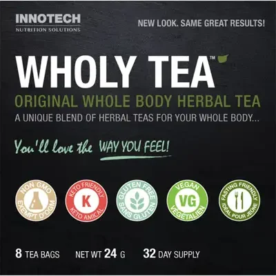 Innotech Wholy Tea 8 Tea Bags label