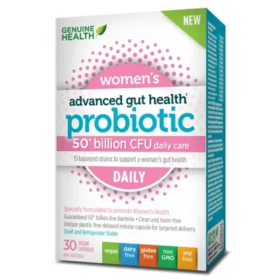 Genuine Health Probiotic Advanced Gut Health Women's Daily 30 Capsules label