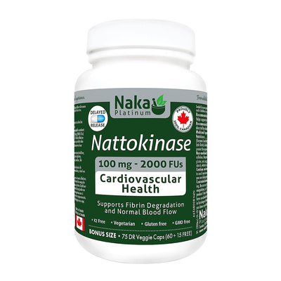 Naka Platinum Nattokinase 100mg 60+15 Delayed Release Veggie Caps label