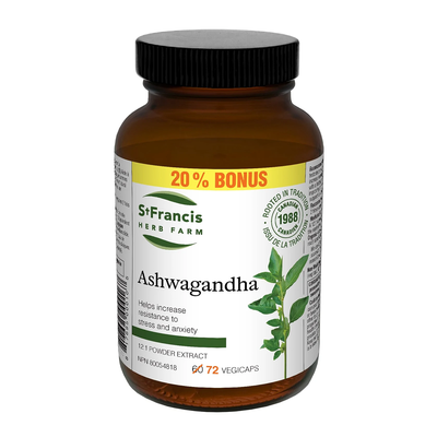 St. Francis Ashwagandha 12:1 Powder Extract 72 Veggie Caps label