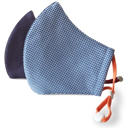 Triple Layer Kid's Organic Cotton Face Mask Navy & Gingham- Happy