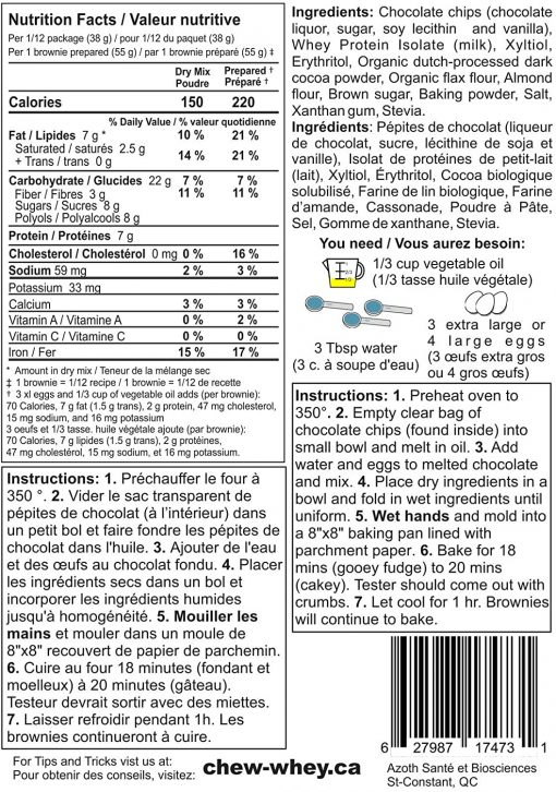 Low Surgar Protein Brownie Mix 454g - Chew Whey Ingredients