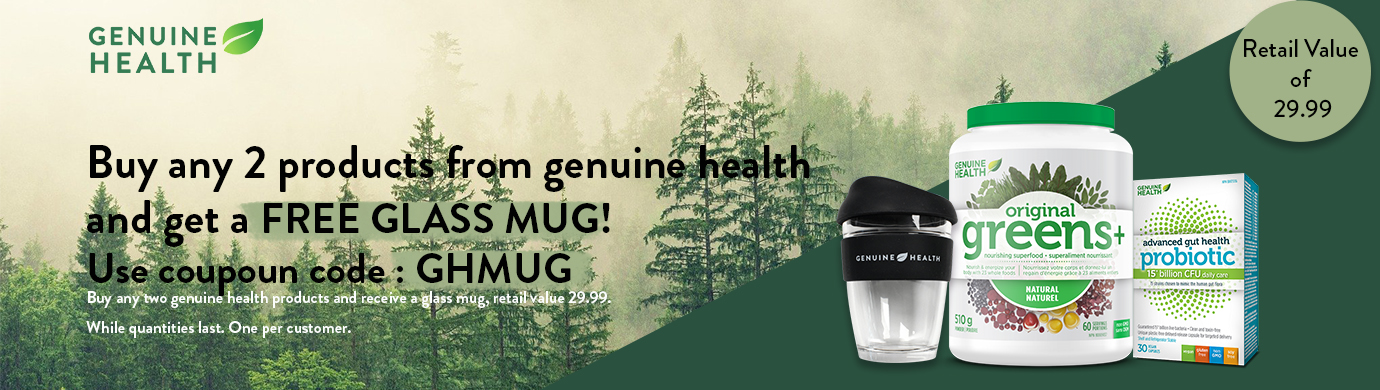 Genuine Health banner- free mug