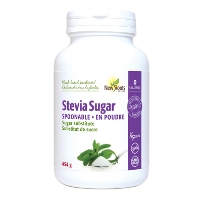 New Roots Stevia Sugar Spoonable 454g label