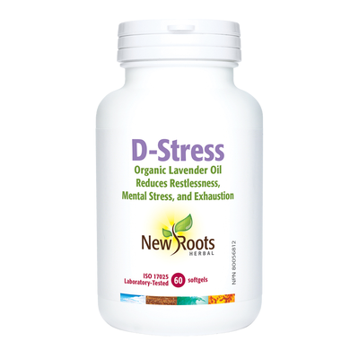 New Roots D-Stress Organic Lavender Oil Softgels label