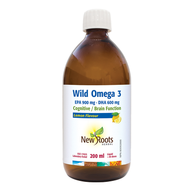 New Roots Wild Omega 3 EPA 900 mg DHA 600 mg Lemon 200mL label