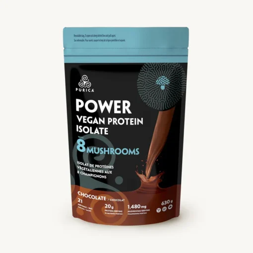 Purica Vegan Protein with 8 mushrooms 630g chocolate label