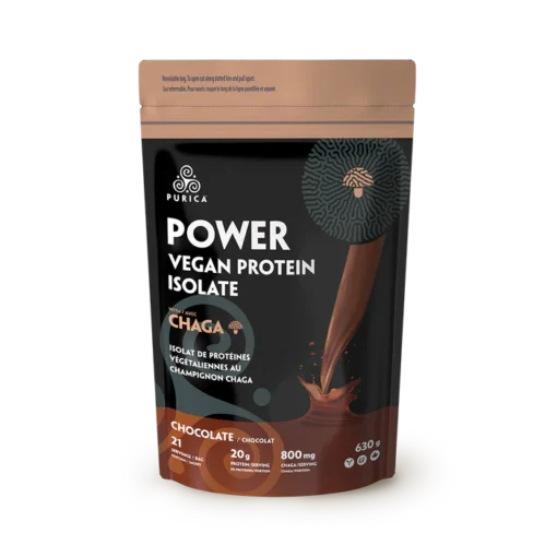 Purica Vegan Protein with Chaga 630g chocolate label