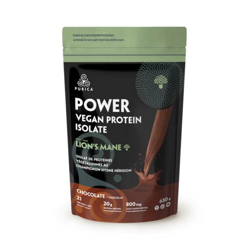 Purica Vegan Protein with Lion's Mane 630g chocolate label