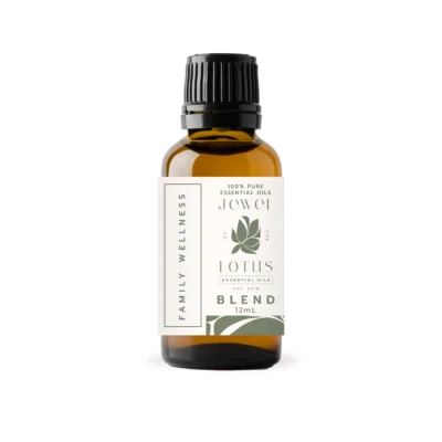 Jewel of the Lotus Family Wellness Essential Oil Blend 12mL label